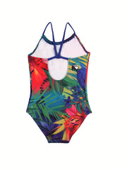 Toddlr Girl Plant & Parrot Graphic Cami Swimsuit Kids Beach Clothes