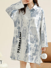 Button-Down V-Neck Nightgown Long Sleeve