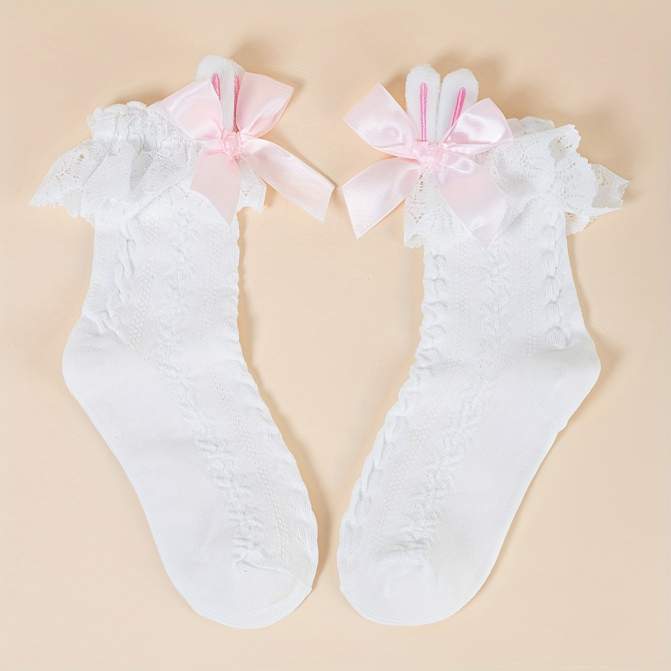 Lace Stitching Bow Socks Bunny Ear Decor Women's Stockings