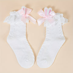 Lace Stitching Bow Socks Bunny Ear Decor Women's Stockings