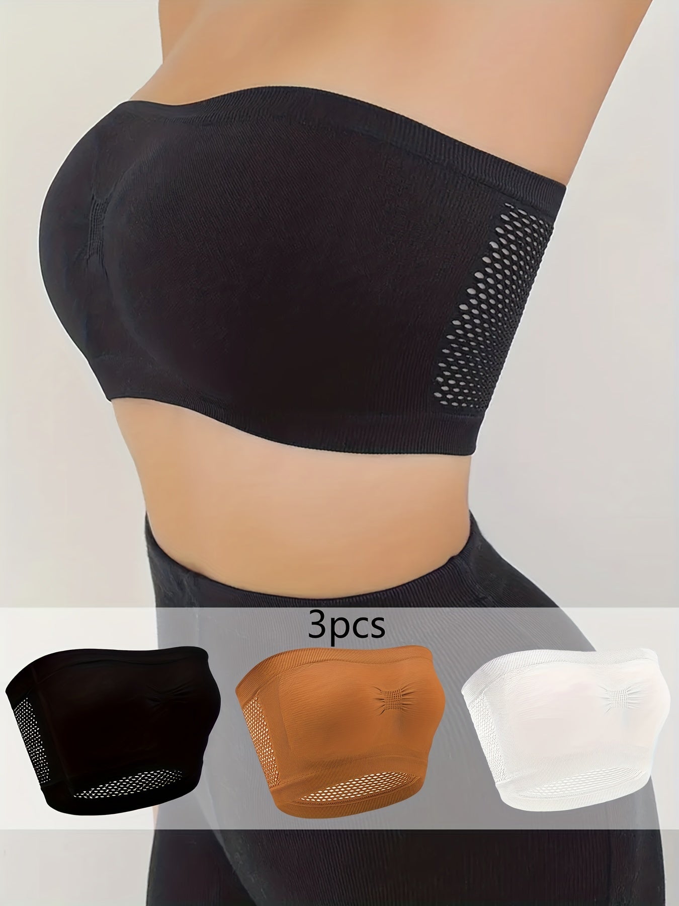 3Pcs Hollow Out Bandeau Bras Stretch Bra Women's Lingerie