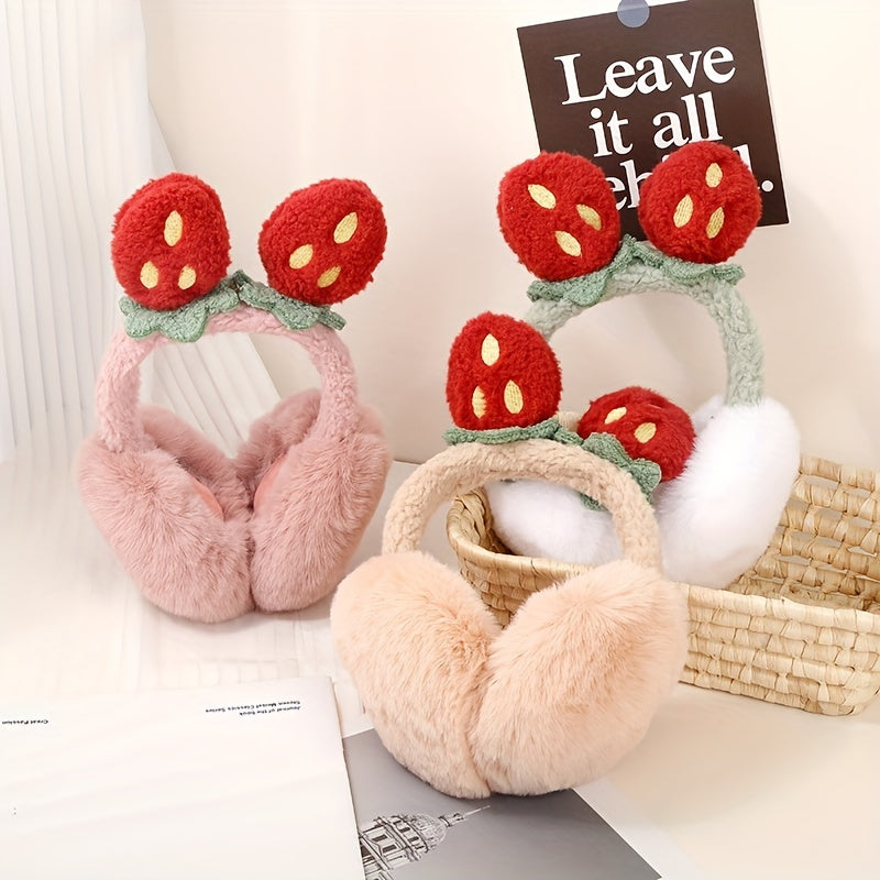 Women's Strawberry Earmuffs for Christmas - Comfortable Winter Ear Warmers