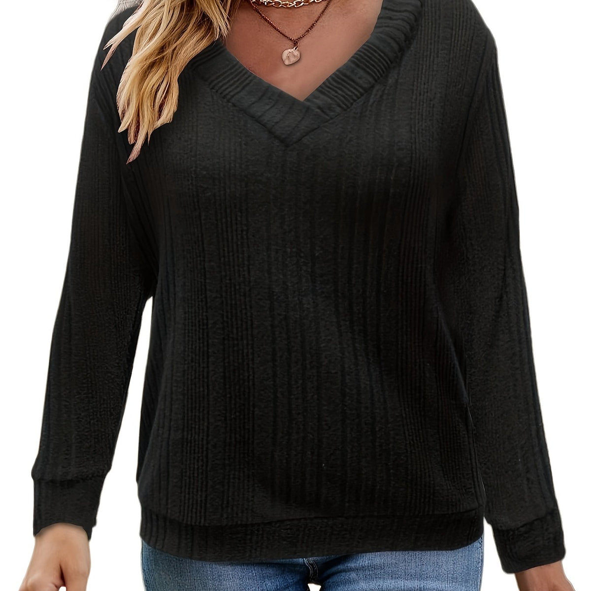  Casual Sweater Women's Solid V Neck Jumper