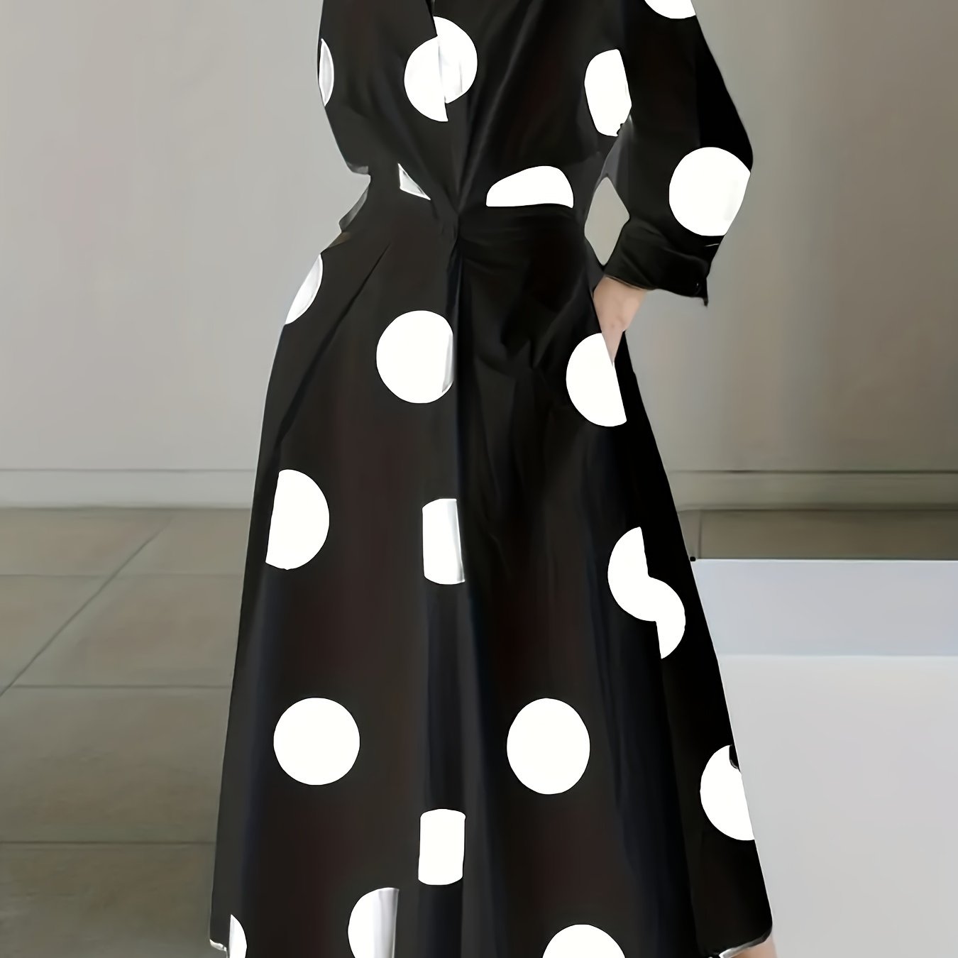  Dot Print Long Sleeve Maxi Dress