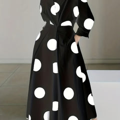  Dot Print Long Sleeve Maxi Dress