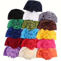 Lace Plate Flower Turban Cap Elastic Head Wrap Solid Bonnet Head Scarf Women
