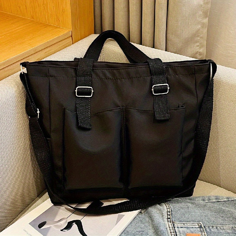 Nylon Shoulder Bag with Front Pockets Large Capacity Crossbody Bag