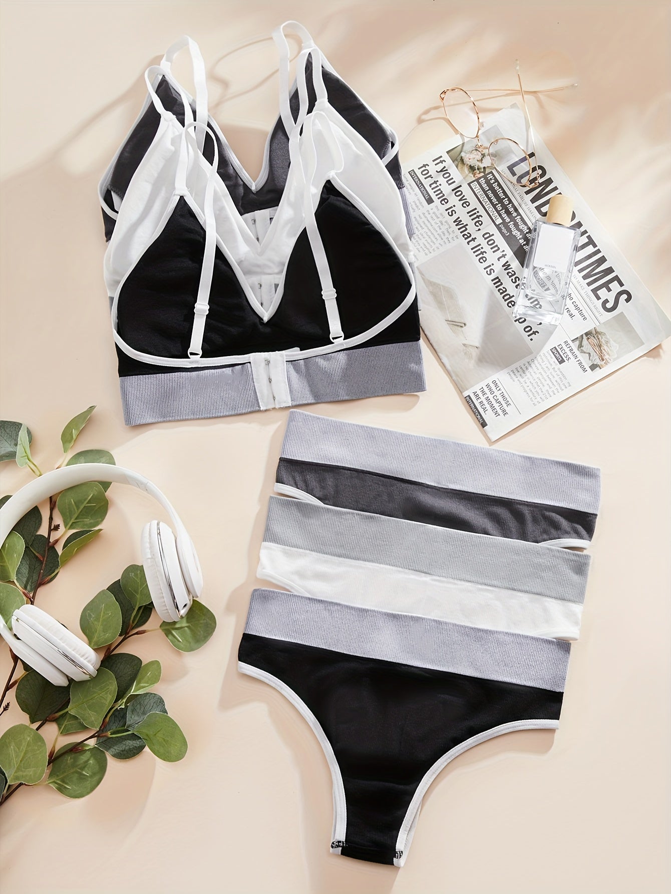 3 Sets Letter Print Bra & Panties Lingerie Set Women's Underwear