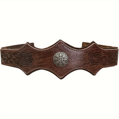 Medieval Embossed PU Leather Headwear Men's Adjustable Headband Retro Roleplay