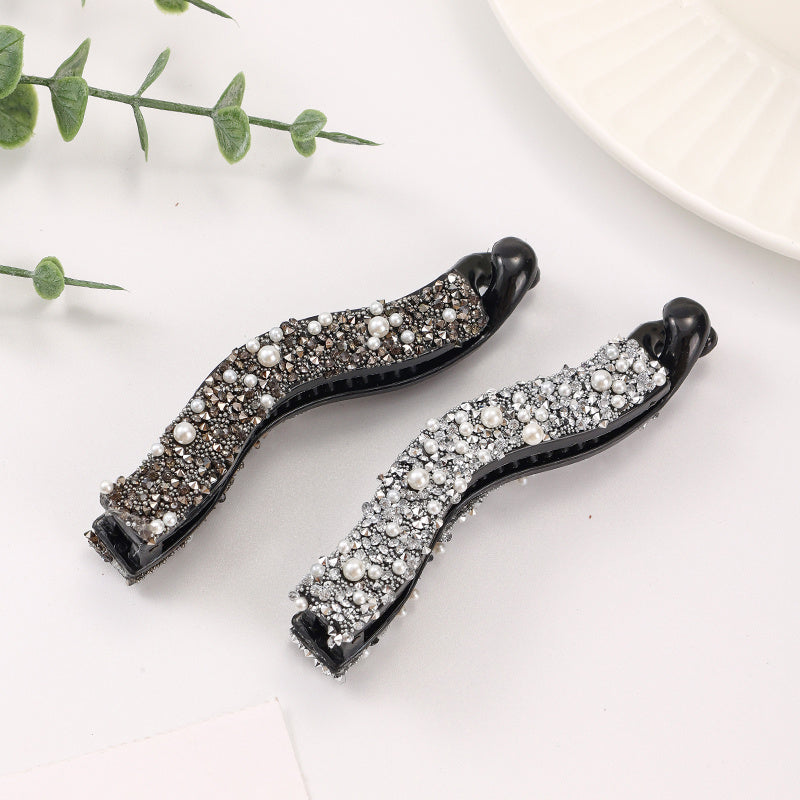 2pcs Rhinestone Faux Pearls Banana Hair Clips