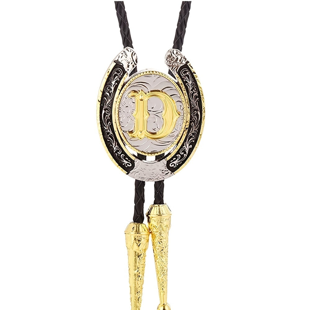 Western Cowboy BOLO Tie Natural Letter D Round Zinc Alloy Shirt Accessory