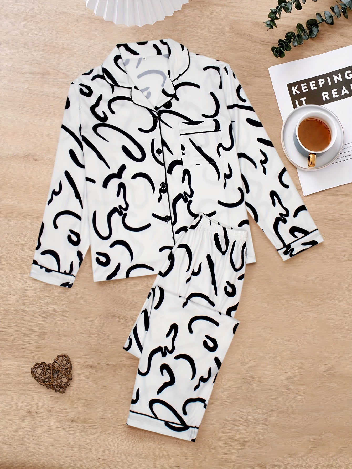 Striped Print Pajama Set Long Sleeve Button Top & Pants