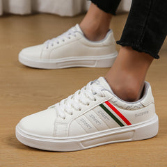 Faux Leather Stripes Pattern Skate Shoes Wear Resistance Non Slip Flat Sneakers