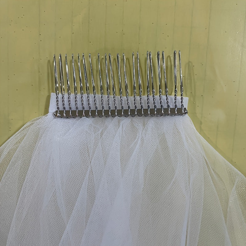 Double Layer Bridal Veil Sheer Polyester Yarn with Metal Comb