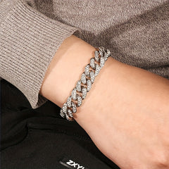 Men's Silvery Rhinestone Cuban Bracelet Hip Hop Bling