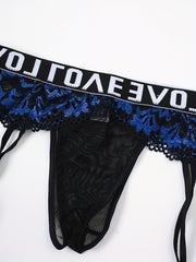 Floral Lace Triangle Bra & Suspender Panty Lingerie Set