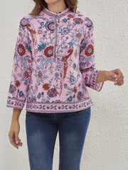  Ethnic Style Blouse Women's Plus Bird & Floral Print Long Sleeve
