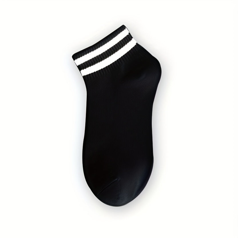 5 Pairs Striped Trim Socks Soft & Lightweight Short Socks