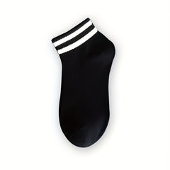 5 Pairs Striped Trim Socks Soft & Lightweight Short Socks