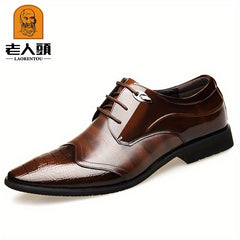 LAORENTOU Men's Croc Embossed Derby Shoes British Style Pointed Toe Oxfords