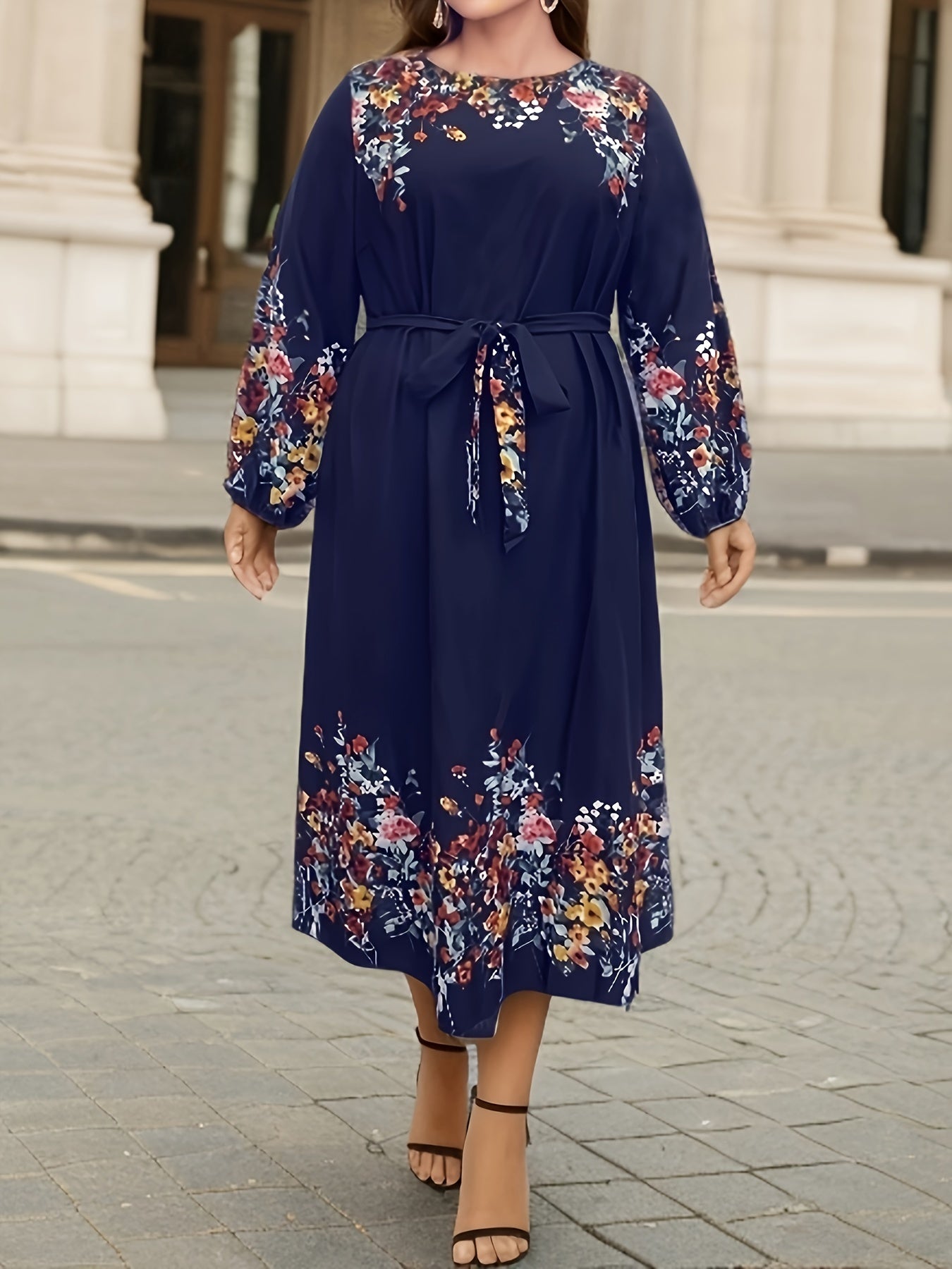  Floral Print Long Sleeve Maxi Dress