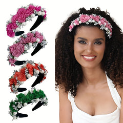 Pearl Decor Flower Headband Hair Band for Party Costume