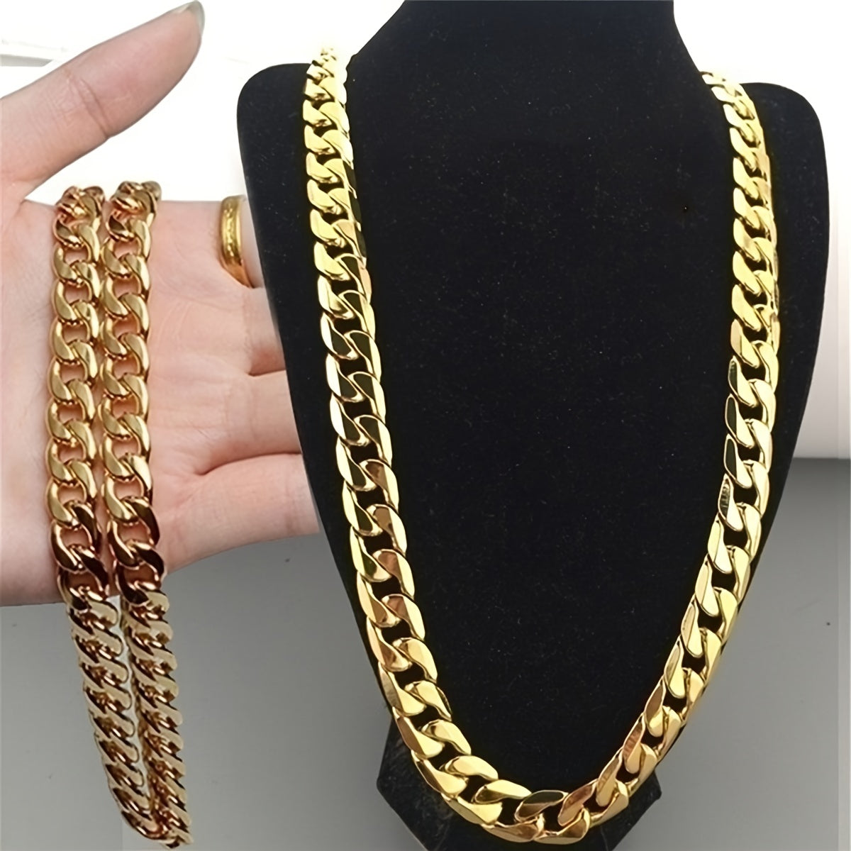 Wide Hip Hop Turnover Chain Necklace Alloy Gold Silver