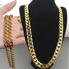 Wide Hip Hop Turnover Chain Necklace Alloy Gold Silver