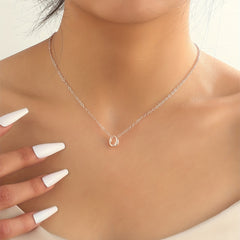 Small Ring Pendant Necklace Silver Alloy Elegant Women Girls