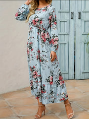  Floral Print Long Sleeve Maxi Dress