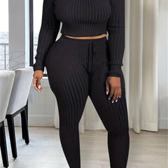  Ribbed Off Shoulder Top & Leggings Set