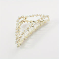 Triangle Shape Hair Claw Faux Pearl Rhinestone Ponytail Holder