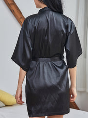 Solid Night Robe Half Sleeve V Neck Robe With Belt Women's Sleepwear