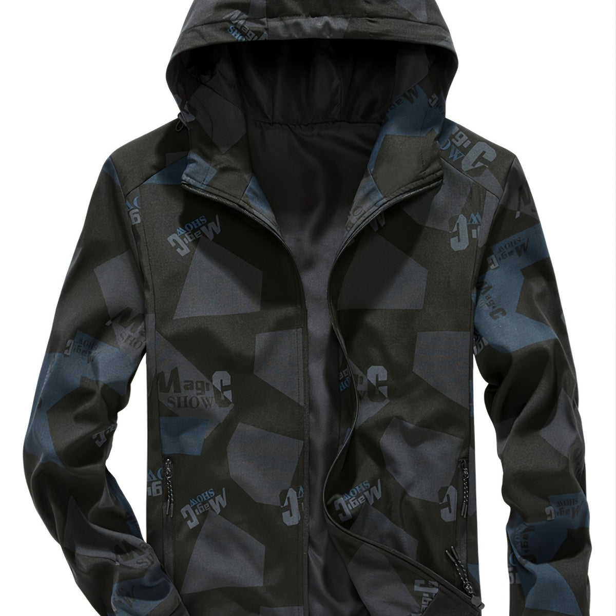 Men's Camo Winter Jacket Zipper Hooded Windproof Sporty Coat