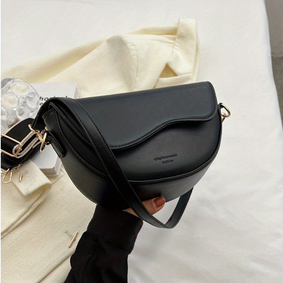 Retro Style Saddle Bag Women Solid Crossbody Versatile PU Leather Shoulder Purse