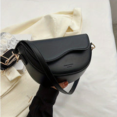 Retro Style Saddle Bag Women Solid Crossbody Versatile PU Leather Shoulder Purse