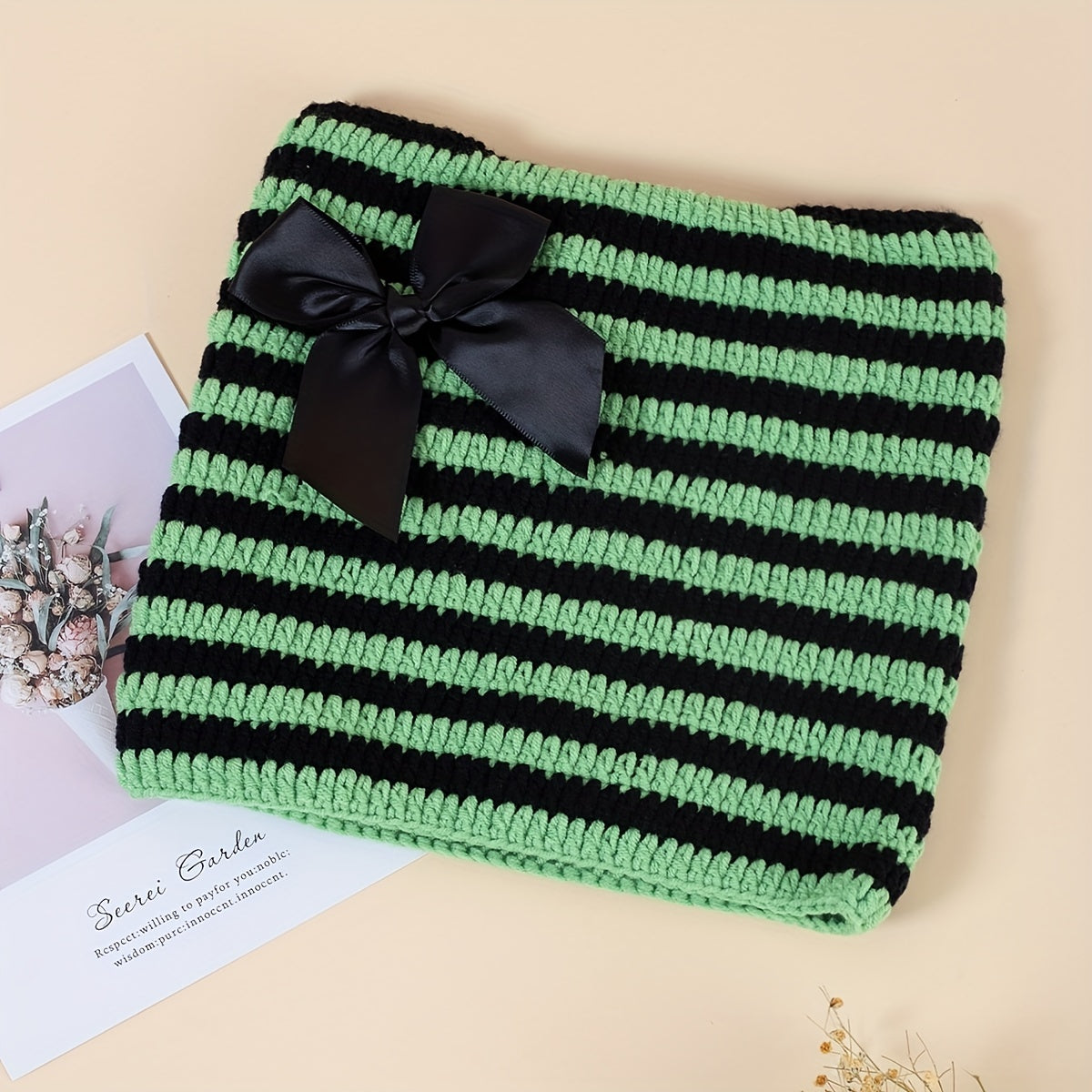 Y2K Striped Cat Ear Beanie Bow Knit Hat Hip Hop Elastic Skull Cap