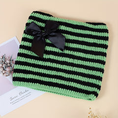 Y2K Striped Cat Ear Beanie Bow Knit Hat Hip Hop Elastic Skull Cap