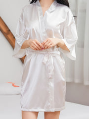 Solid Night Robe Half Sleeve V Neck Robe With Belt Women's Sleepwear