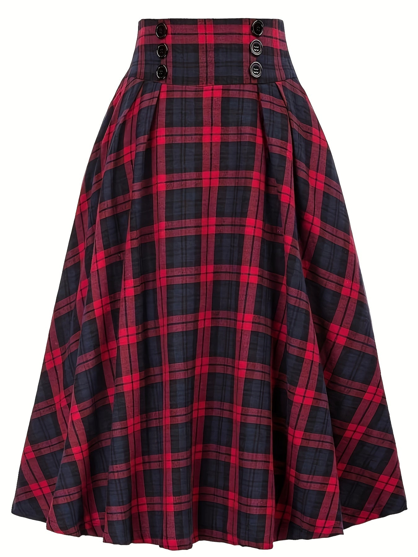  Grunge Skirt Women's Plus Plaid Print Button Elastic Ruffle Skirt