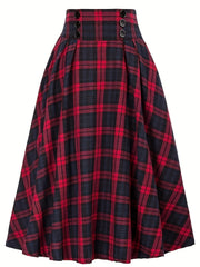  Grunge Skirt Women's Plus Plaid Print Button Elastic Ruffle Skirt