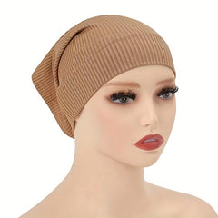 Solid Striped Turban Cap Hijab Soft Inner Cap Casual Underscarf
