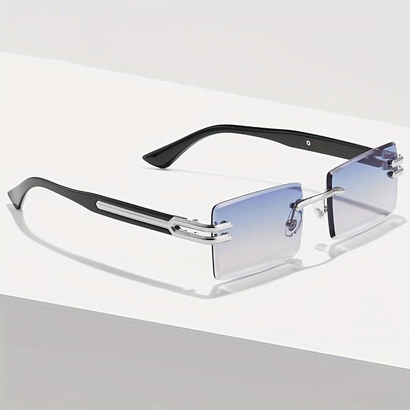 Retro Rimless Sunglasses UV400 Rectangle Cutting Sun Glasses