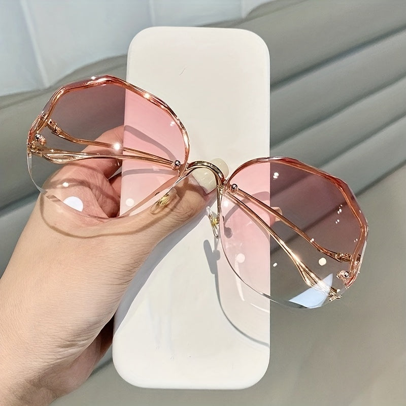 Rimless Round Sunglasses Gradient Lens UV400