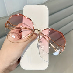 Rimless Round Sunglasses Gradient Lens UV400