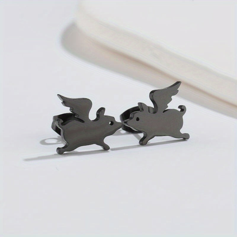 Funny Flying Pig Angel Stud Earrings