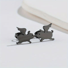 Funny Flying Pig Angel Stud Earrings