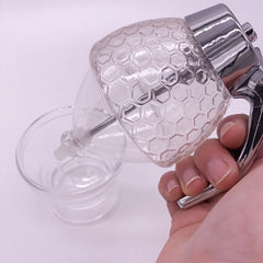 Clear Glass Honey Dispenser with Dipper Easy Squeeze Bottle Kitchen Supplies