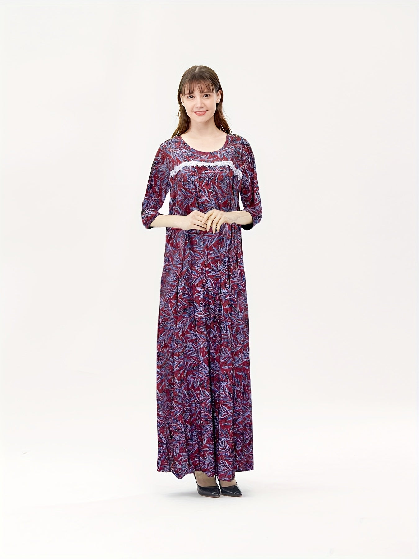  Tropical Print Boho Kaftan Maxi Dress