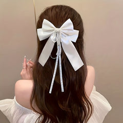 Vintage Ribbon Bow Hair Clip French Barrette With Tassel